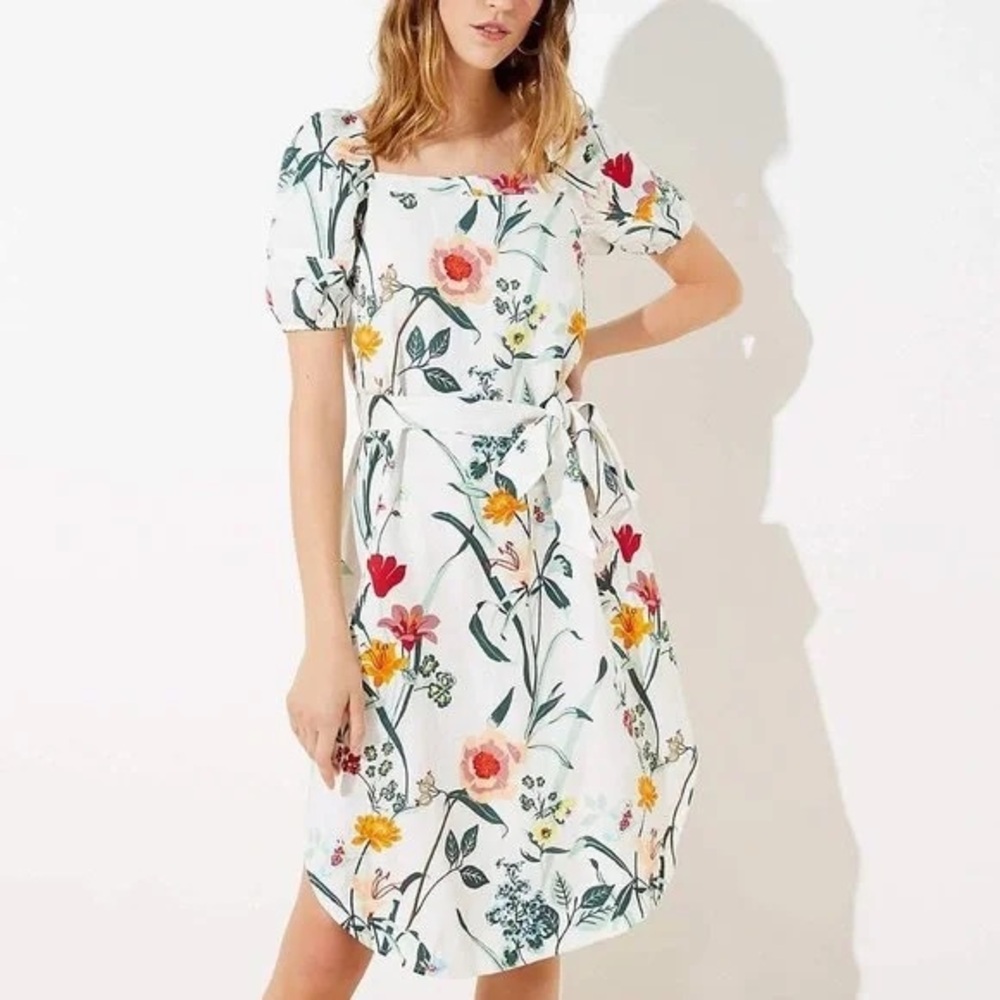 LOFT White Floral Midi Dress